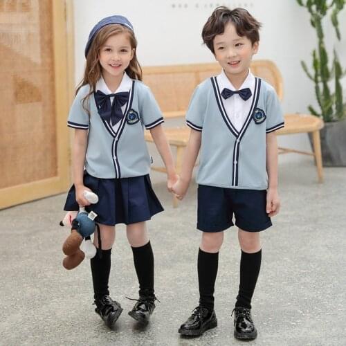 Kid Korean Japanese School Uniform for Girls Boy Turn Down Coallr Shirt Pleated Skirt Shorts Bow Clothes Set Student Outfit Suit