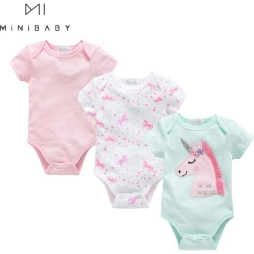 Baby Bodysuits 3pcs /lot Newborn Clothes 2021 Summer Cotton Jumpsuit For Girls 0-12m Short Sleeve Clothing Twins Infants Pajamas