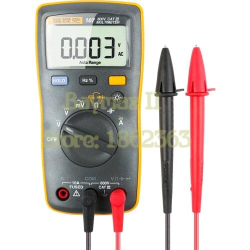 Fluke 107 Auto Range Digital Multimeter AC/DC Voltage Current Tester with Ohm, Capacitance, Hz Measurement and Fluke Smart Strap