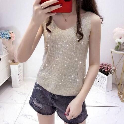 Tanks & Camis Womens Glitter Strappy Tank Tops Ladies Sexy Sparkle Womens Top Cami Swing Vest Clubwear Tops Women 2021 Y831