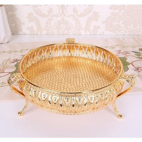 Metal Tray Luxury Gold Finish Hollow Plate Nuts / Fruit / Cake Stand Wedding Centerpieces Home Table Decoration