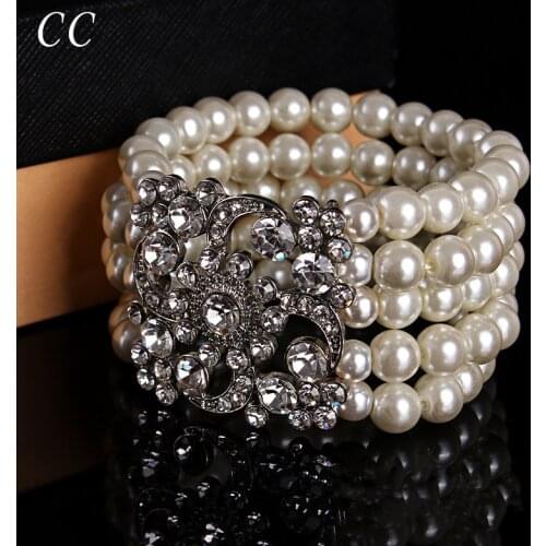 Multilayers Simulated Pearl Bracelet Bangles For Women Wedding Party Austrian Crystal Fashion Bridal Jewelry Luxury Gift CCHE007