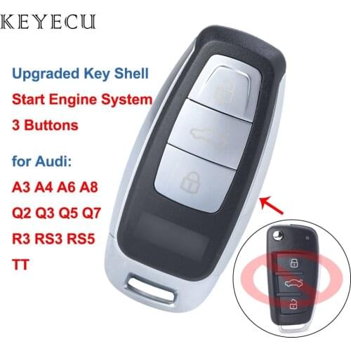 Keyecu Upgraded Keyless Remote Key Shell Case for Audi A3 A4 A6 A8 Q2 Q3 Q5 Q7 R3 RS3 RS5 TT with Start Engine System 3 Buttons
