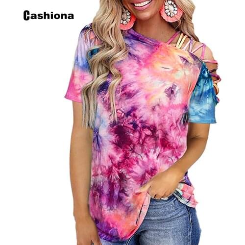 2021 Fashion Tie Dry Print Womens T-shirt Irregular Tassel Sleeve Tops Sexy Femme Clothing Latest Summer Loose Casual Pullovers