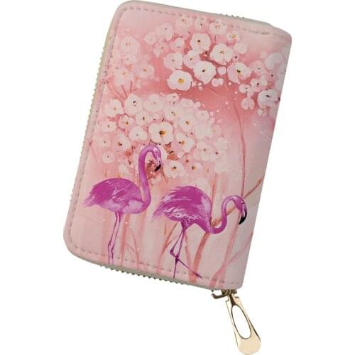 HaoYun Fashion Women Business PU Card Holder Flower Flamingo Printing Pattern Girls Money Purse Bag Cartoon Animal Cluth Wallets