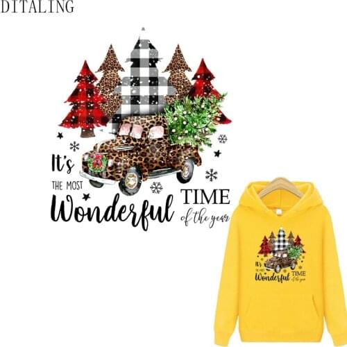 Christmas Trees Patch On Clothing Leopard Print Car Thermal Sticker Iron On Transfers For T-Shirt Hoodie Wonderful Time Applique