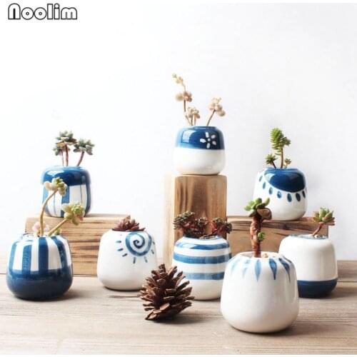 NOOLIM 8pcs/set Original Design Mini Ceramic Succulent Plant Pot Handmade Porcelain Planter Home Decor Flower Pot Bonsai Planter