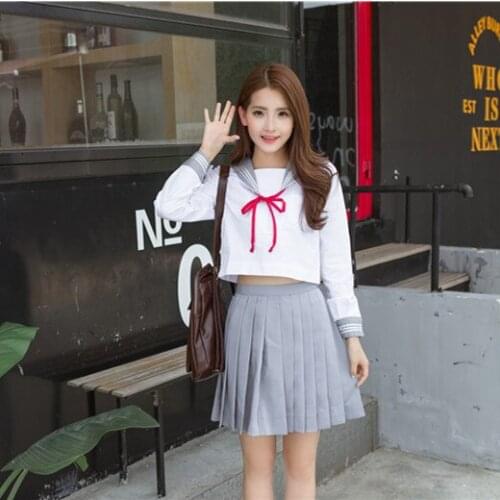 New Style School Uniform Girls Junior High School Uniform Class Wear Long Sleeve White Shirt Female Students JK Costumes D-0197