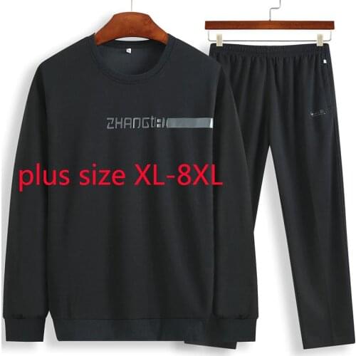 New Spring And Autumn Long Sleeve Jacket+pants O-neck Knitted Sportswear Young Fashion Men T Shirt Plus Size 3XL4XL5XL6XL7XL8XL