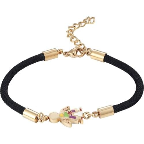New Jewelery Adjustable Size Cute Boy And Girl Shape Woman Bracelet Stainless Steel Lucite Gold Colour Charm Pulseras For Woman