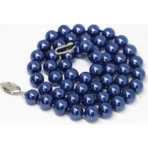 Charms Dark Blue Shell Simulated-pearl Round Beads Elegant Women Chain Necklace 8,10,12,14mm Hot Sale Jewelry 18inch B1497