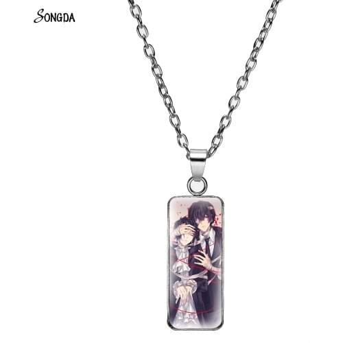 Stainless Steel Anime Bungou Stray Dogs Necklace Dazai Nakajima Nakahara Figure Pendant Necklace Chain Glass Dome Neck Jewelry
