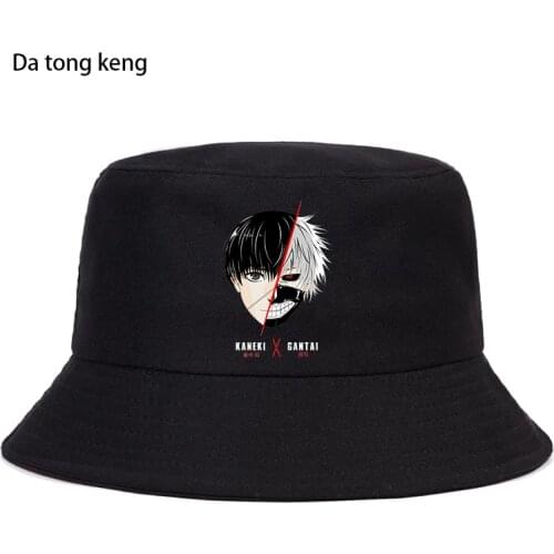 Tokyo Ghoul Japan Anime Funny Bucket Cap Casual Funny Sun Hat Harajuku Cotton Bucket Hat Unisex Outdoor Sunscreen Fishermans Hat