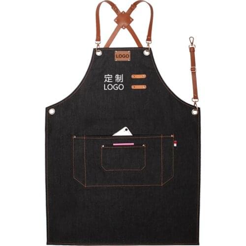 Work apron custom logo barber shop hairdresser drawing art dedicated fashion men and women denim cloth waist