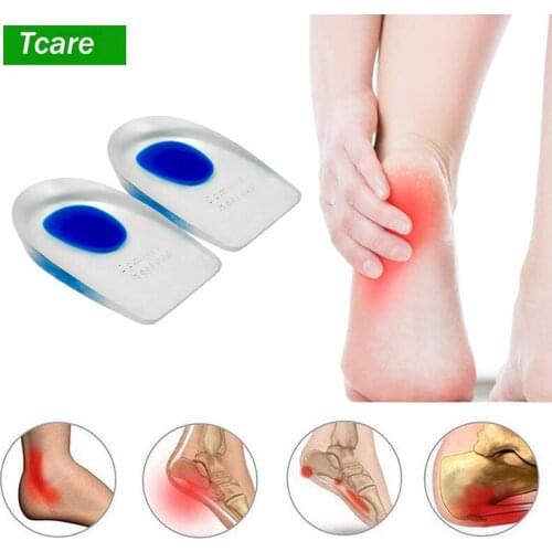 Tcare 1Pair Silicone Heel Pads Cups and PU Gel Heel Protectors Women Plantar Fasciitis Inserts Heel Inserts Support Spur Foot