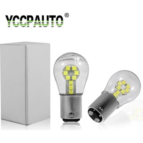 YCCPAUTO 2Pcs 1157 Bay15d P21/5w LED Parking Light 12V 3030 LED Bulbs Glass Shell Auto Tail Brake Lamp White 6000K