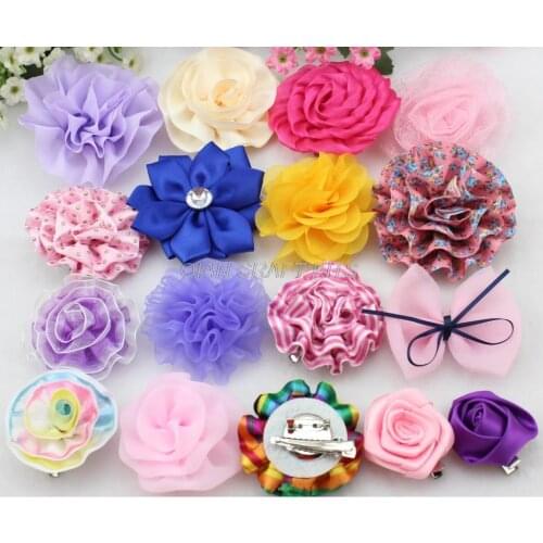30pcs mixed patterns in gift box unique adorable handmade 45-90m fabric rose flower brooch hair Clips customizable gix bag
