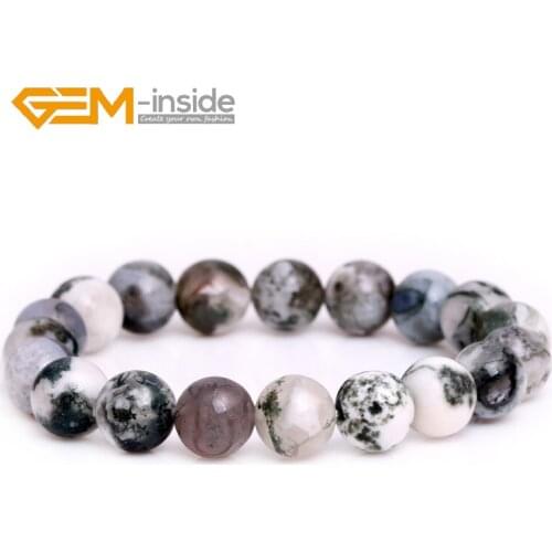 Selectable size:4mm 6mm 8mm 10mm Natural Green Moss Tree Agates Gem stone Bead Elastic Bracelet Jewelry for Women New