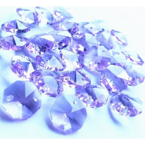 Top Quality 100PCS/lot 14mm Purple K9 Crystal Octagonal beads Diy Garland Strands(+100pc rings) for chandelier Parts