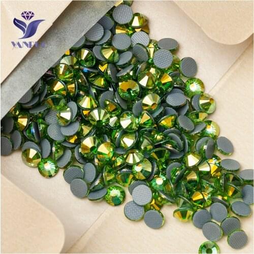 YANRUO 2058HF All Sizes Peridot AB Crystals Hotfix Iron On Strass Rhinestones Hot Fix Flatback Glass Stone For Garment