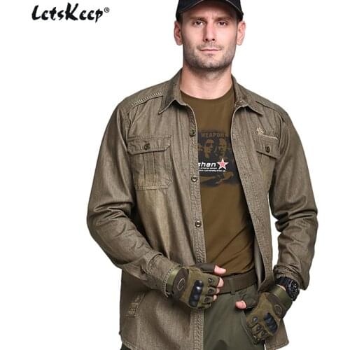 LetsKeep Long Sleeve Military Shirt Men Spring Tactical Shirt Jacket Mens Cotton Shirt with Pockets Plus Size 3XL, MA439