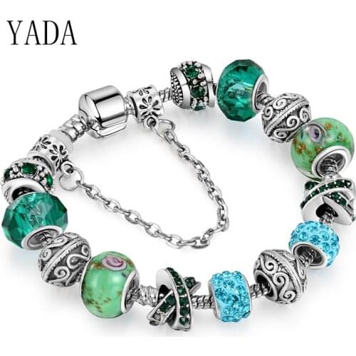 YADA Gifts INS Fashion green X Bracelets&Bangles For Women Casual Bracelets Charm Crystal Jewelry Snake Chain Bracelet BT200186