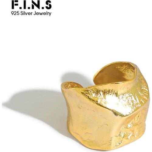 F.I.N.S Irregular INS Women Silver Rings 925 Uneven Surface S925 Sterling Silver Ring Wide Textured Finger Rings for Men