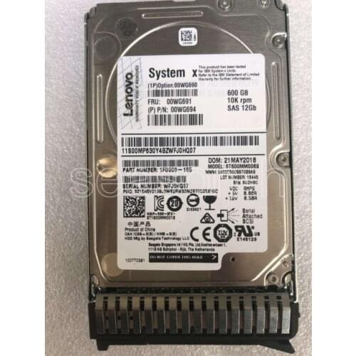 Lenovo 00WG690 00WG691 600GB SAS 10K 12GBPS 2.5" G3HS X3650M5 Hard Drive HDD