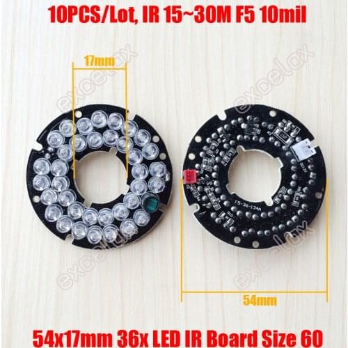 10PCS/Lot Wholesale 36pcs LED F5 10mil IR 15-30 Meter PCB Board 54x18mm Infrared Night Vision for Size 60 CCTV Bullet Camera
