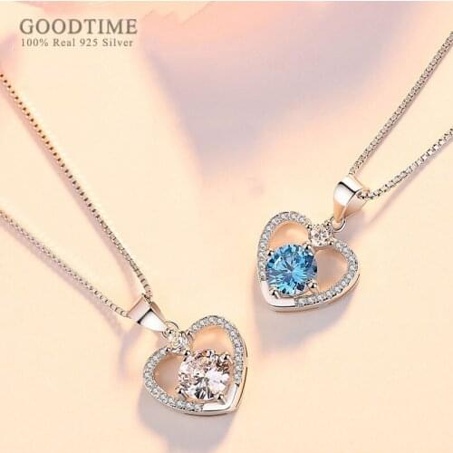 Luxury Necklace Pure 925 Sterling Silver Necklace For Women Girl Love Heart Zircon Rhinestone Pendant Gift For Valentines Day