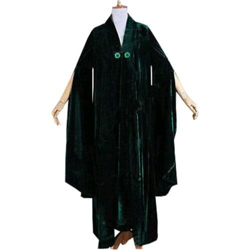 2019 Minerva McGonagall Dress Cosplay Costume Dark Green Cloak Trench Coat Outfits New