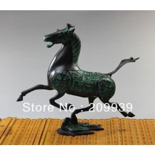 27cm bir 00296 Exquisite Old Chinese bronze statue horse fly swallow