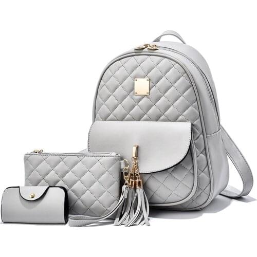 Leather Three Piece Backpack Sets For Women Fashion Leather Backpack + Wallet + Card Holder 3 Sets