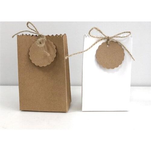 50pcs Blank Kraft Paper Bag White Black Candy Bag With Tag Wedding Favors Gift Box Package Birthday Party Decoration Bags