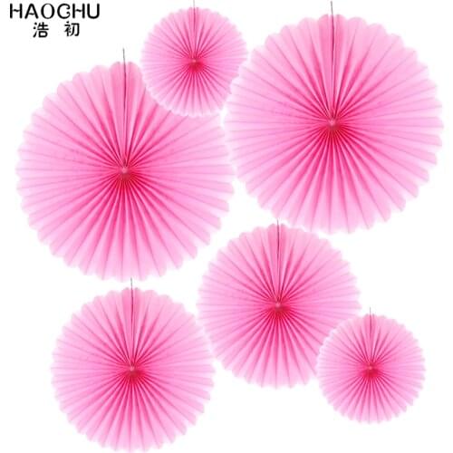 6pcs Folding Paper Fan Flower Rosettes Kids Birthday Party Supplies Home Wedding Shower Backdrop For New Year Decorations Pink