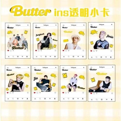 8 Pcs/lot Kpop Butter Cards Jimin Suga Jin Rm Jhope V Jungkook Photo Postcard Transparent Ins Card Toy Gift