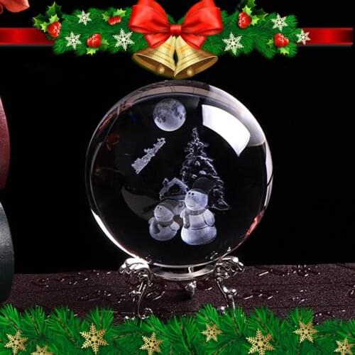 80mm 3D Laser Engraved Snowman Crystal Ball Miniature Glass Sphere Home Decor Ornament Christmas Gift Decoration Near Year Gift