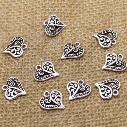 80pcs 14*-15mm Heart Charms Antique Love Hollow Hearts Charms Charm Pendants