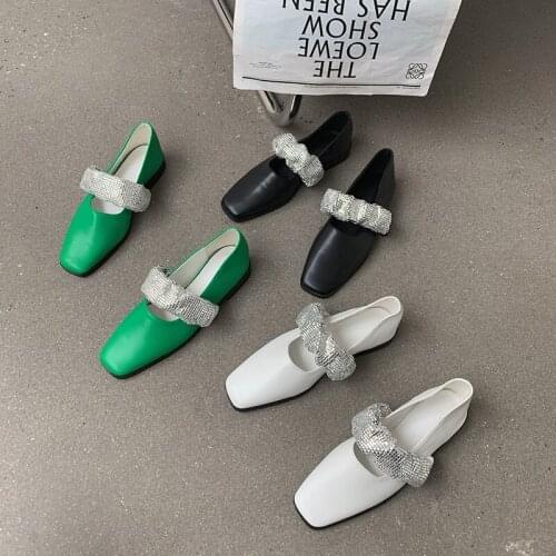 Fashion Women Flats Round Toe Loafer Ballet Shoes Slip On Rhinestone Slip On Shallow 2022 Dance Shoes Black White Green Flats