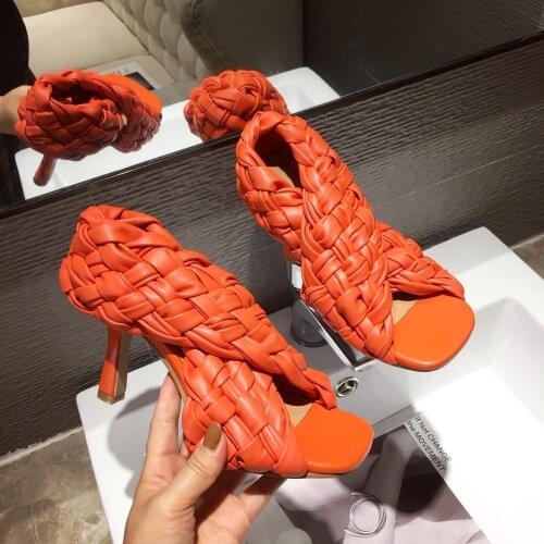 Big Womens Shoes BV Knit Net Red New Stylish High heels Sandals