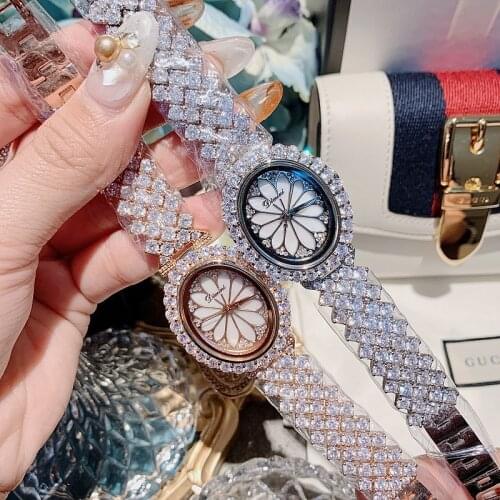 Dimini Oval Zircon Rose Gold Bracelet Fashion Personality Rhinestone Petal Wristwatch Full Diamond Wristwatch Strap Ladies Watch