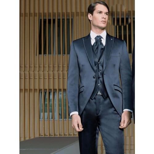 Black Mens Suits Three Pieces Custom Made Slim Fit Tuxedos Side Split High Quality Wedding Tuxedos(Jacket+Pants+vest)