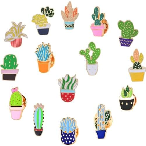 Creative Cartoon Brooches Fashion Plant Cactus Succulents Potted Enamel Pins Jewelry Jackets Lapel Pin Badge Couple Accessories