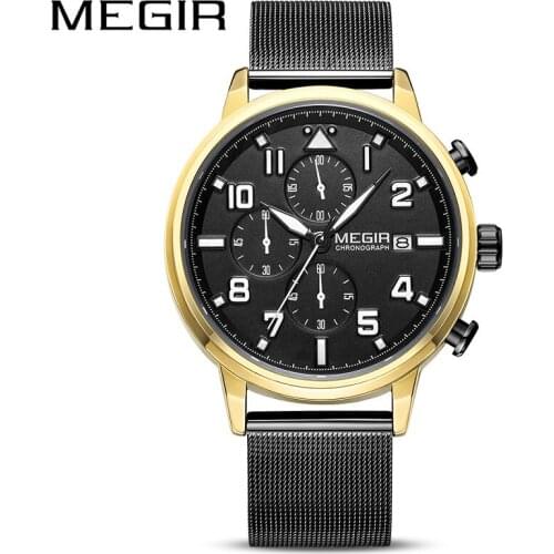 Megir Original Mens Business Stainless Steel Quartz Wristwatches Chronograph 2020 New Fashion Casual Sport Relogio Masculino