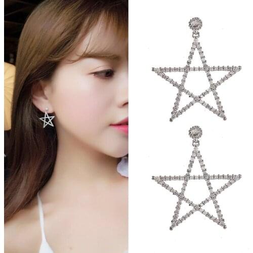Fashion accessories Individual pentagram earrings Holeless ear clip 925 silver needle Earrings female Pendant Beautiful earrings