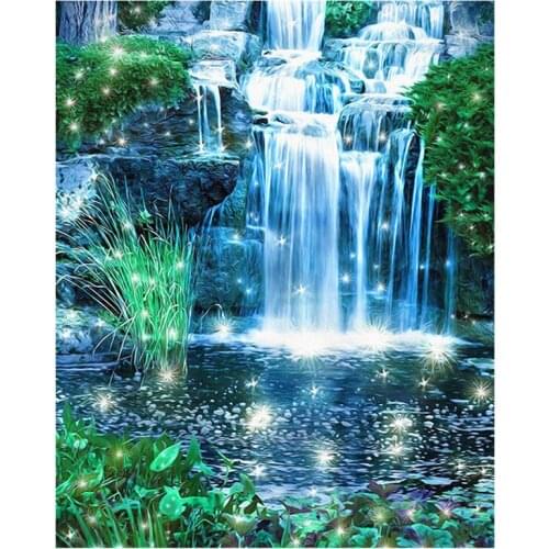 New hot DIY Diamond Painting Waterfall Scenery Rhinestones Pictures Cross Stitch Diamond Embroidery Full Set Needlework Handmade