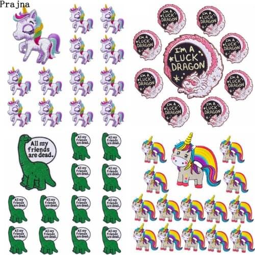 Prajna 10PCS Rainbow Unicorn dinosaur Patch Iron On Patches On Clothes Cartoon Animal Applique Embroidered Patches For Clothing