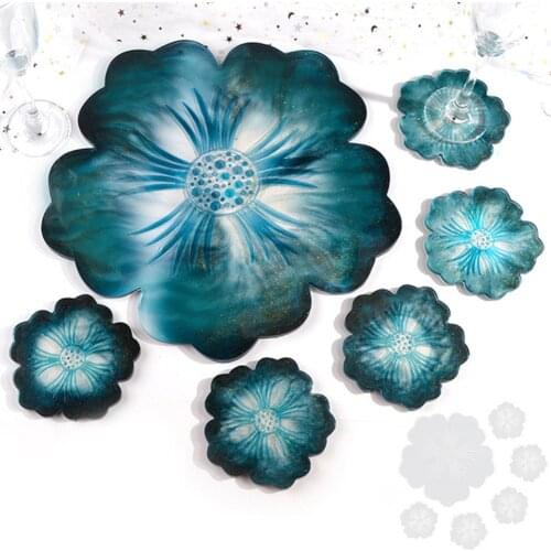 New Geometric Epoxy Resin Silicone Mold DIY Round Cup Mat Pad Handmade Crafts Making Molds Transparent Flower Mould