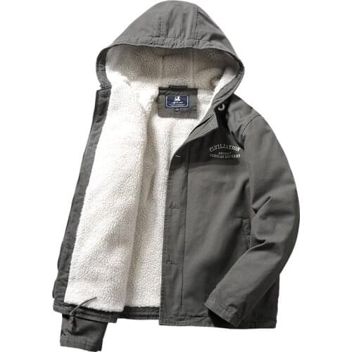 2020 New Imitation Lamb Velvet Jacket Mens Tooling Padded Jacket Mens Winter Plus Velvet Thick Hooded Jacket Korean Clothes