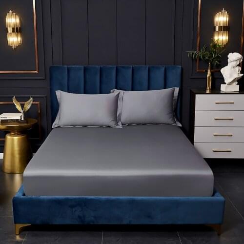 60 Long Staple Cotton Fitted Sheet Solid Color Bed Sheet Four Corners With Elastic Band Mattress Cover Twin King Size Sheet